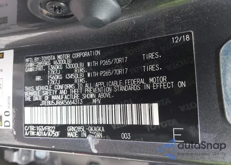 2019 Toyota 4Runner Sr5 z USA, uszkodzony, nr VIN JTEBU5JR6K5664313